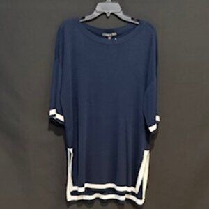Preston York Navy Knit Contrast Trim Top/Tunic Size XL